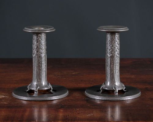 Pair of Tudric Pewter Candle Sticks by Archibald Knox for Liberty & Co. C.1905.