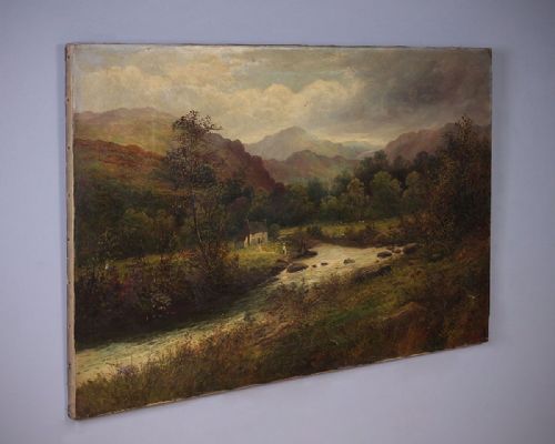 Large 19th.c. Snowdonia Landscape Oil Painting Canvas C.1890