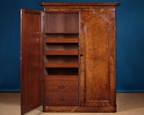Burr Walnut Two Door Combination Wardrobe C.1870.