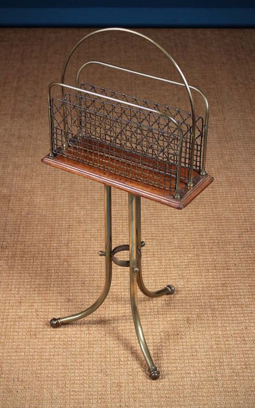19th.c. Brass & Oak Revolving Newspaper or Magazine Rack C.1890