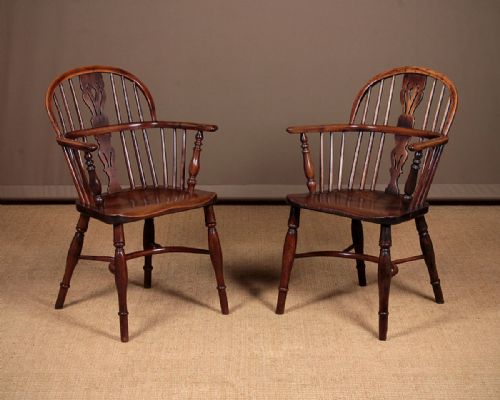 Pair of Yew Wood & Elm Windsor Chairs C.1840.