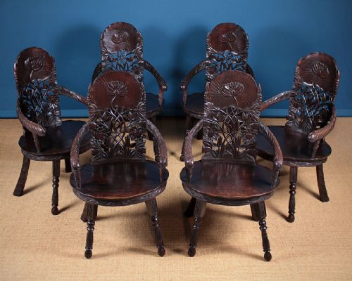 fig 1. Anglo-Indian Carved Walnut Lotus Theme Dining Suite c.1910.