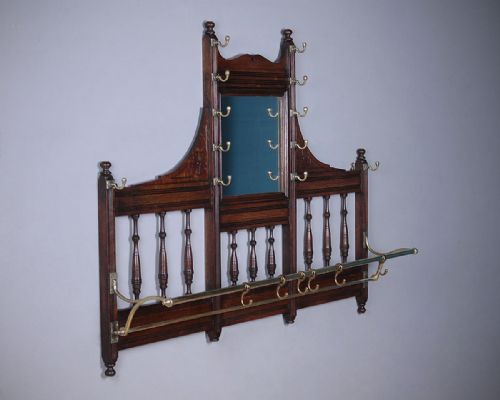 Oak Hall Mirror with Hat & Coat Rack C.1890.