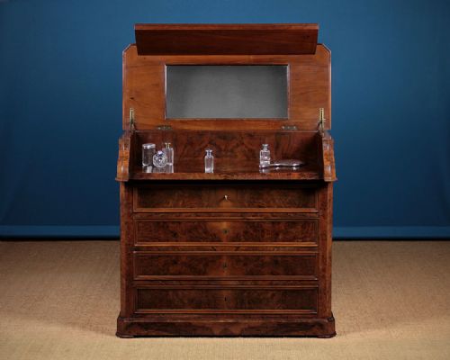 19th.c. Biedermeier Style Burr Walnut Chest of Drawers with Dressing Table Top
