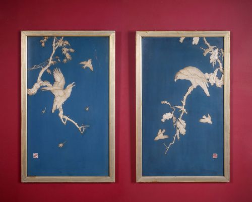 Pair of Japanese Carved and Lacquered Panels C.1890