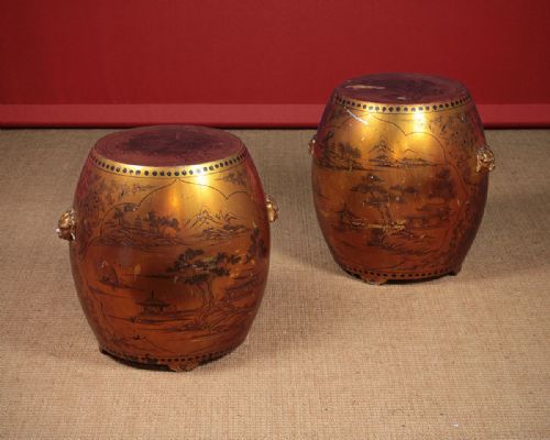 Pair Oriental Style Barrel Stools C.1920