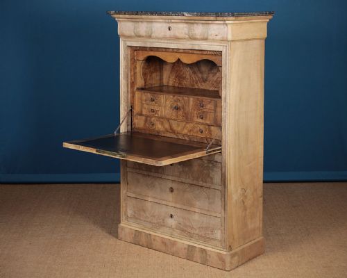 Narrow Bleached Walnut Marble Top Escritoire Chest of Drawers C.1840