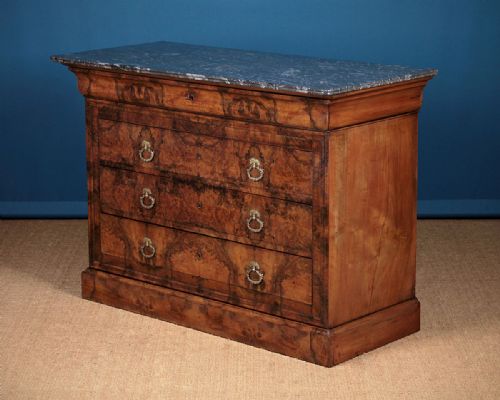 French Burr Walnut & Marble Top Chest of Drawers C.1830.