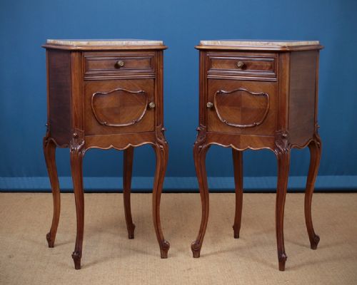 Pair Edwardian Era French Walnut Bedside Cabinets C.1910