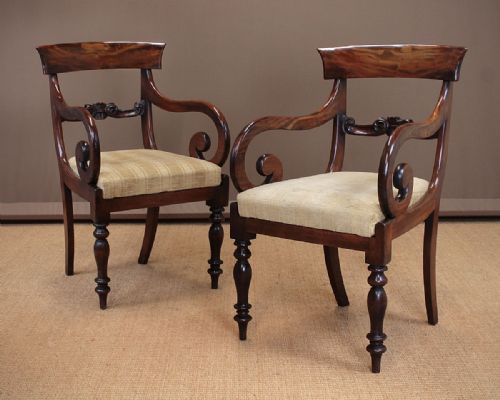 Pair of William IV Mahogany Scroll Armchairs C.1830.
