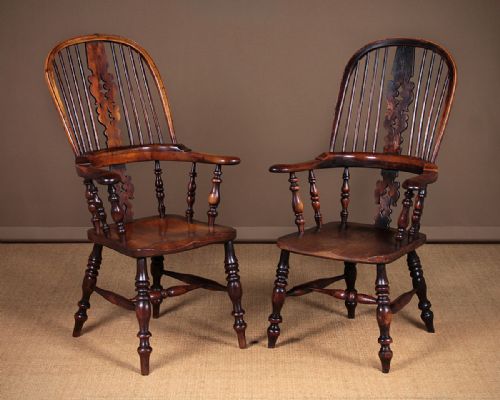 Pair Mid 19th.c. Broad Arm Windsor Armchairs C.1850
