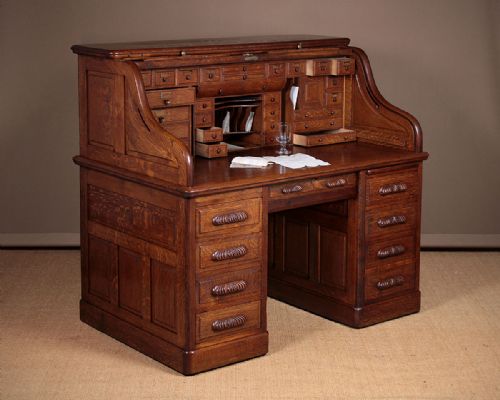 Large Oak Roll Top Desk C.1905.