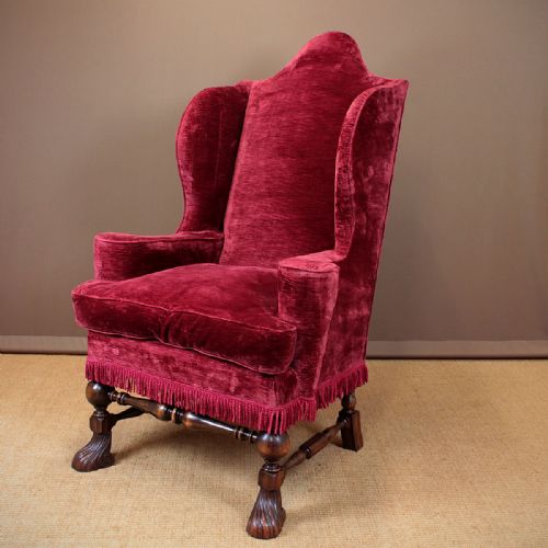 Large Queen Anne Style Wingback Armchair C.1920.
