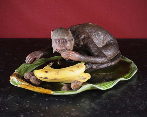 Majolica Dish with Monkey by Bretby Art Pottery C.1890.