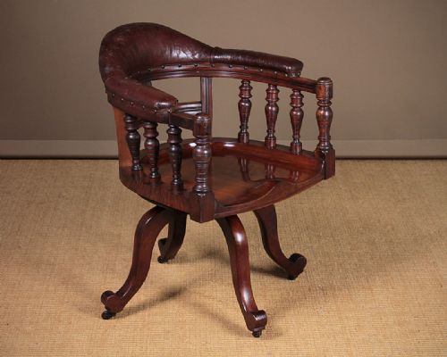 Walnut & Leather Revolving Desk Chair C.1890.