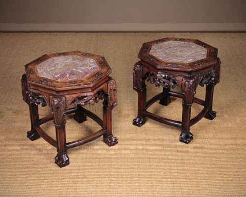Pair 19th.c. Chinese Rosewood Urn Stands or Low Side Tables C.1895