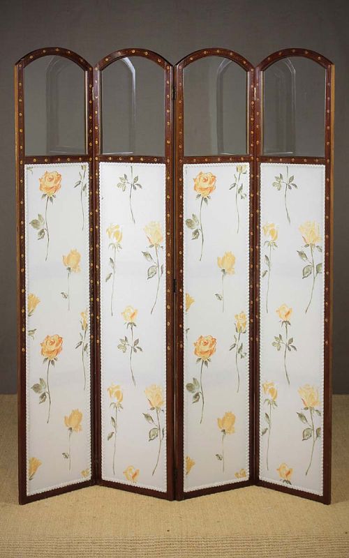 Four Panel Screen with Hand Painted Frame C.1910.