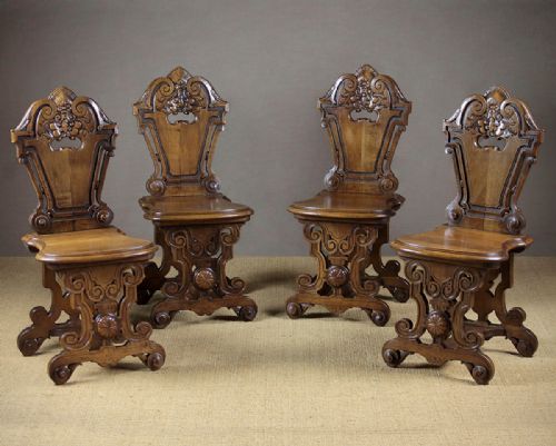 Four Carved Walnut Chairs C.1880