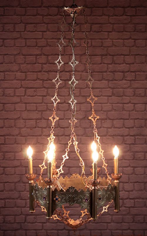 Large Gothic Brass Hanging Light C.1920.