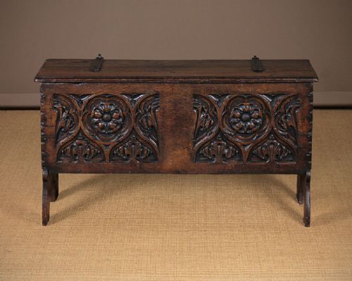 Carved Oak Six Plank Chest C.1880.