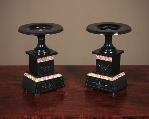 Pair Small 19th.c Black Marble Ornamental Tazzas C.1890