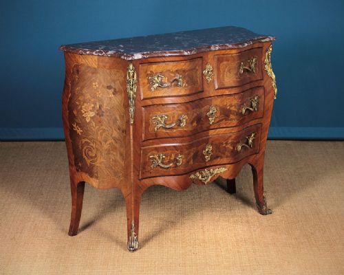 Marble Top Bombe Chest of Drawers with Marquetry Inlay C.1900.