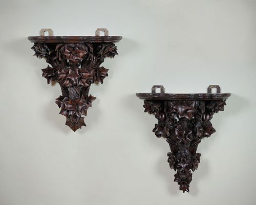 Pair of Large Carved Oak Wall Brackets C.1880