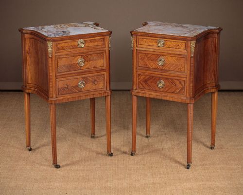 Pair of Satinwood & Marble Top Bedside Cabinets C.1905