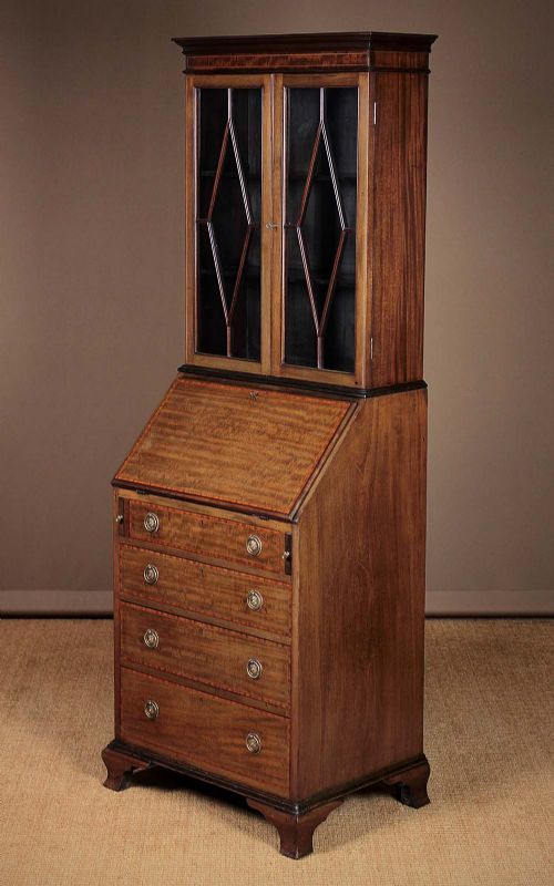 Edwardian Inlaid Mahogany Bureau Bookcase C.1910.