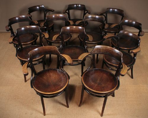 Set 12 Early 20th.c. Bentwood Thonet Type Armchairs by Mazovia C.1910.