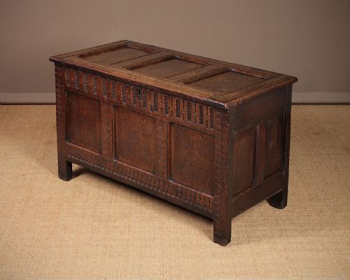 18th.c. Oak Coffer with Original Carved Front C.1760.