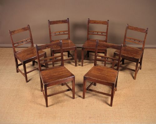 Set of Six Welsh Oak Cottage Dining Chairs C.1850.