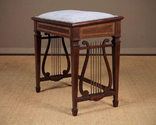 Edwardian Inlaid Mahogany Lyre End Music Stool C.1905.