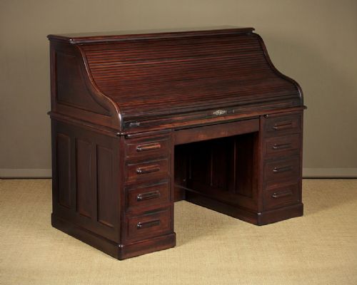 Large Walnut Roll Top Desk C.1905.