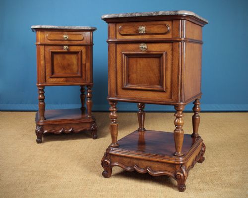 Pair of Walnut & Marble Top Bedside Cabinets C.1880.