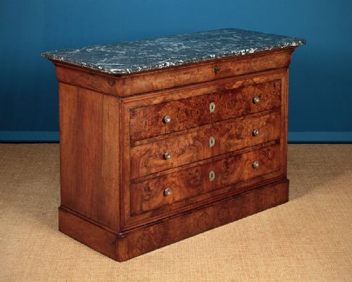 French Burr Walnut & Marble Top Chest of Drawers C.1840.