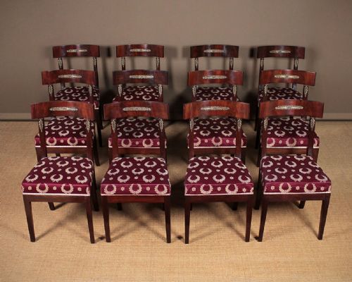 Set of 12 Empire Style Mahogany Dining Chairs C.1890.