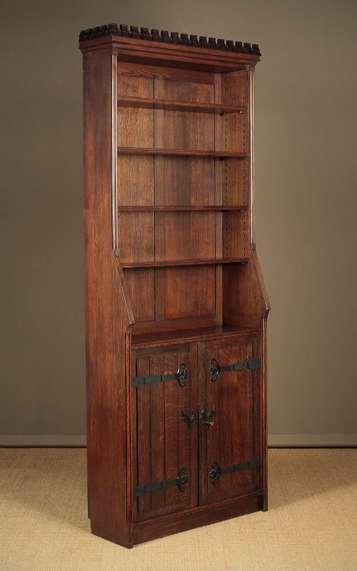 Tall & Narrow Arts & Crafts Oak Bookcase C.1900.