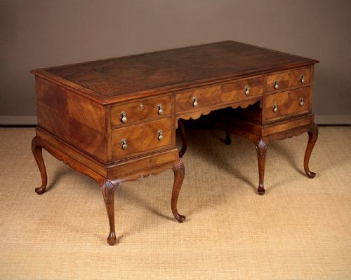 Large Queen Anne Style Walnut Desk C.1900.