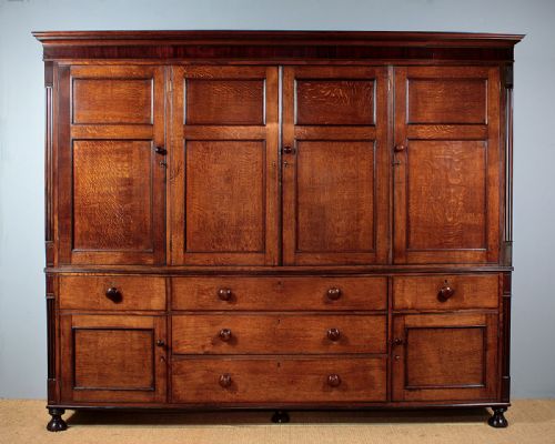 Large George III Cheshire Oak Housekeeper’s Cupboard Linen Press C.1800.