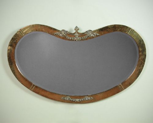 Brass Arts & Crafts Kidney Shaped Wall Mirror C.1905.