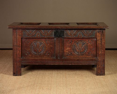 Small 18th.c. Coffer with Tulip Carvings C.1730.