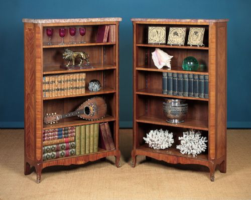 Pair of Marble Top Open Bookshelves C.1910.