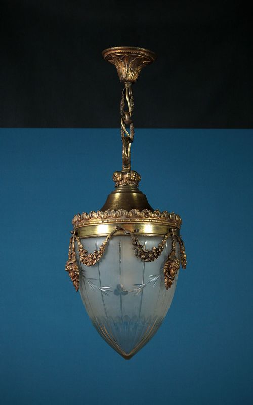 Large Brass & Glass Porch Lantern C.1910.