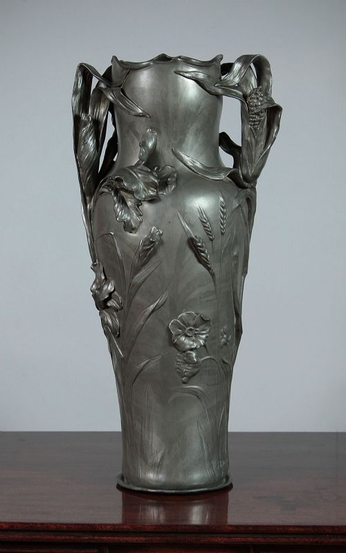 Large Art Nouveau Pewter Vase by Julius Robert Hannig C.1900.