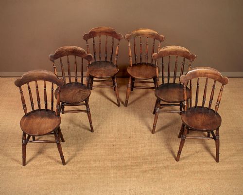 Six 19th.c. Ash & Elm Kitchen Dining Chairs C.1890.