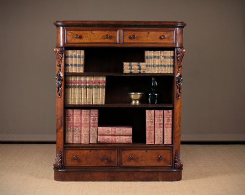 Burr Walnut Open Bookshelves with Drawers C.1880.