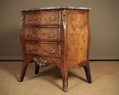 Small French Marble Top Bombe Chest of Drawers C.1920.