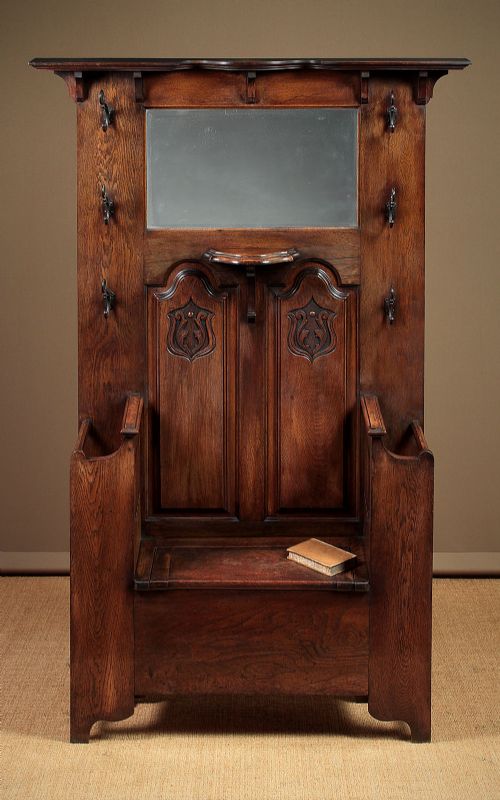 Arts & Crafts Hall Stand & Box Seat C.1900.