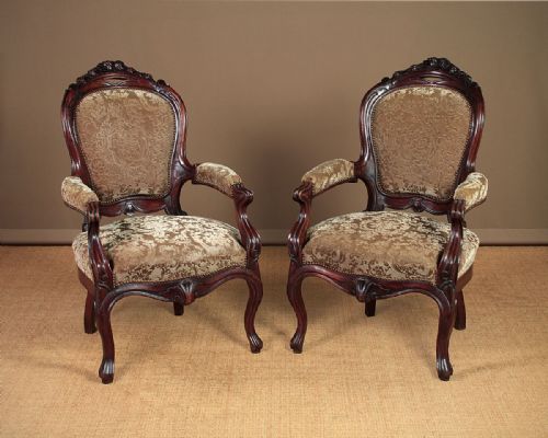 Pair Mid 19th.c. Open Armchairs C.1860.